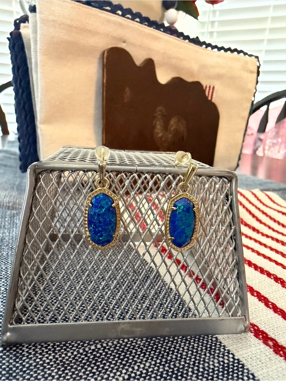 Kendra Scott Gold Dangle Earrings with Blue Opal Inlay